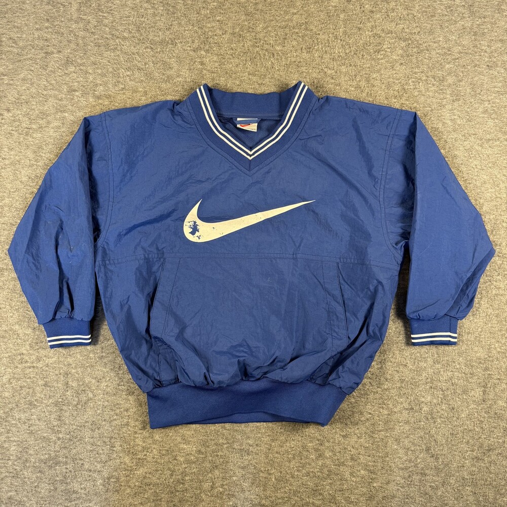 Vintage Nike Jacket Youth Small Blue Swoosh Pullover Windbreaker Nylon 90s Rare